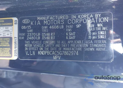 2016 Kia Sportage Lx z USA, uszkodzony, nr VIN KNDPBCAC5G7862974